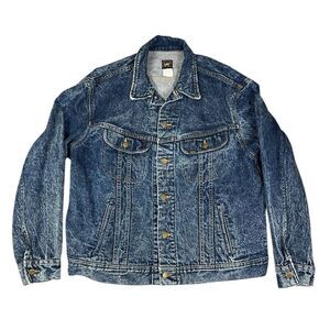 Vintage LEE Rider Men's Denim Trucker Jacket Size 44L Acid Wash Jeans 90s Retro